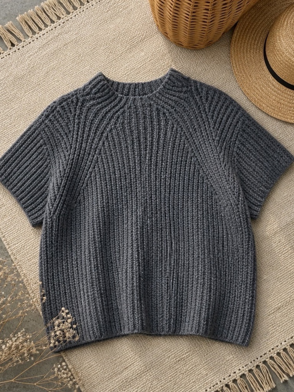 LOFT Charcoal Gray Ribbed Mock Neck Poncho Sweater Vest S